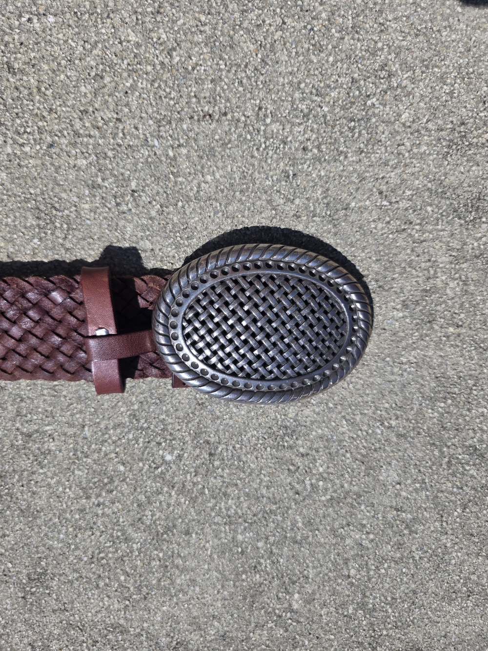 Braided Brown Leather Belt with Woven Metal Buckle